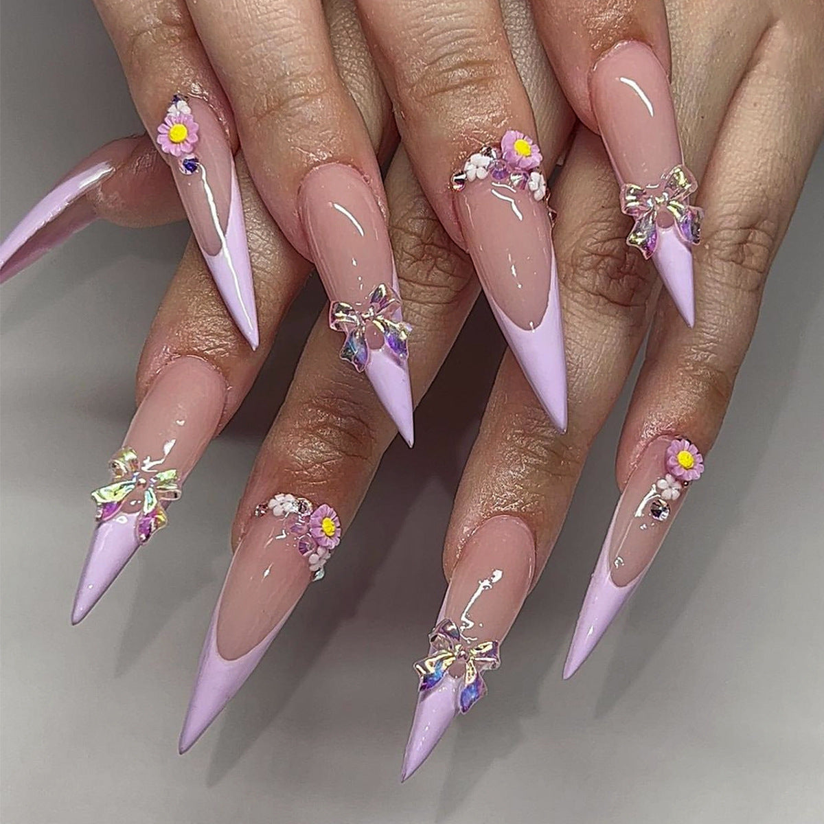 Stunning Almond Purple Stiletto Nails